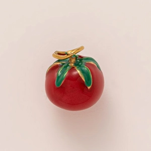 Pendentif tomate rouge réaliste en acier inoxydable plaqué or 18K avec émail coloré
