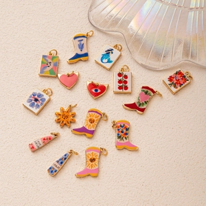 Artistic Copper Painted Pendant DIY Necklace Colorful Heart Mermaid Boots Eye Jewelry Making Accessory For Women