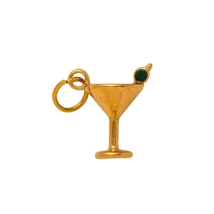 Pendentif cocktail martini en acier inoxydable doré 18K avec une pierre verte