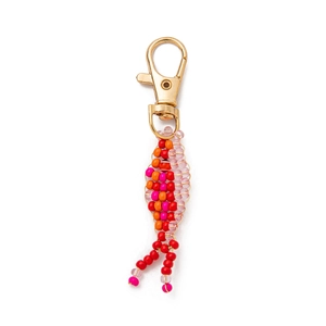 Handmade colorful beaded fish bag charm with golden lobster clasp for keychains
