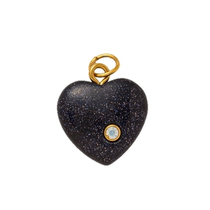 18K gold plated stainless steel heart pendant with blue sandstone and crystal