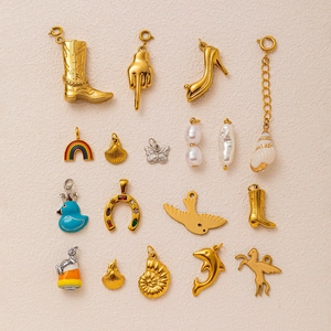 Stainless Steel DIY Pendant Necklace Accessories 18K Gold Plated Baroque Artificial Pearl Shell Bird Charms For Women Jewelry Making