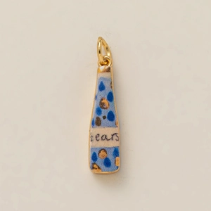 Goldener flaschenförmiger Anhänger mit blauen Punkten und Bears-Schriftzug für Schmuck