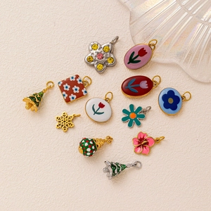 DIY colorful enamel and rhinestone charms in various floral and holiday designs