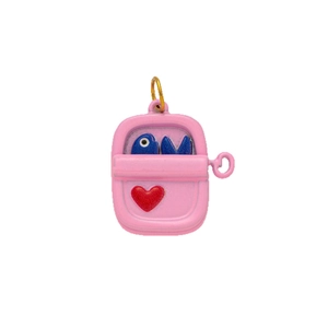 Pink strawberry fish tin can pendant in 18K gold plated stainless steel with heart