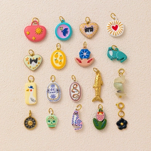 Vintage Edelstahl DIY Schmuckanhänger 18K Vergoldet Tier Blume Sonne Herz Emaille Charms Für Halsketten Herstellung