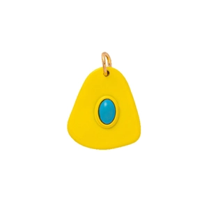 Pendentif triangle moderne en émail jaune avec pierre bleue et bélière dorée pour colliers