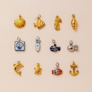 Stainless Steel Marine Life Pendant Charms Enamel Rhinestone Turtle Seahorse Fish Anchor DIY Jewelry Findings Accessories For Women