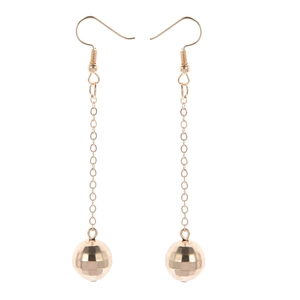 Elegant gold disco ball tassel earrings with long chain links and geometric spheres
