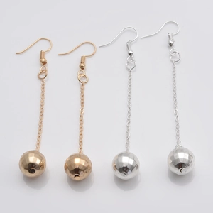 Disco ball drop earrings with long chain tassels in gold and silver plating