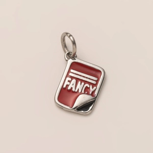 Pendentif rectangulaire en métal argenté avec émail rouge et texte Fancy gravé