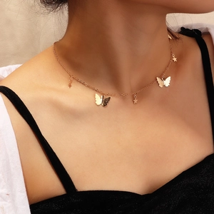 Minimalist Copper Butterfly And Pentagram Pendant Necklace Gold Silver Plated Fashion Jewelry Collar Chain Gift