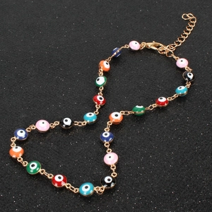 Colorful Evil Eye enamel beaded necklace with gold chain and adjustable lobster clasp