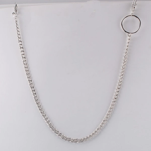 Punk style silver metal pant chain with lobster clasps and large ring accessory