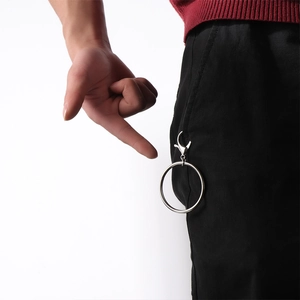 Fashion silver metal large round circle keychain with lobster clasp on jeans waist