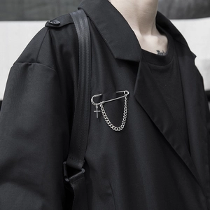 Punk Silver Alloy Safety Pin Brooch With Cross Pendant And Chain Vintage Hip Hop Gothic Jewelry For Men Women Students
