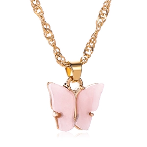 Zoete roze acryl vlinder hanger ketting met elegante goud vergulde twist ketting