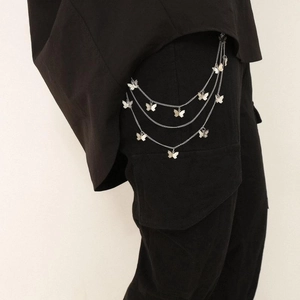 Three-layer silver metal waist chain with butterfly pendants for women fashion styling