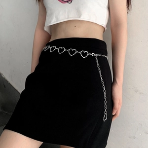 Cintura a catena a cuore argento con ciondolo luna, accessorio punk alla moda da donna