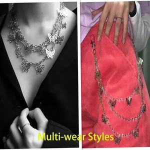 Butterfly Pendant Multilayer Metal Link Pant Chain For Women Jeans Punk Waist Chain Belt Fashion Streetwear Jewelry Accessory