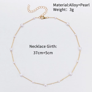 Elegant gold alloy necklace with small white pearls and adjustable 37cm extension chain
