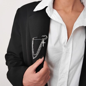 Retro Punk Cross Chain Brooch Zinc Alloy Double Layer Metal Chain Safety Pin Gothic Brooch Clothing Accessory For Women Men