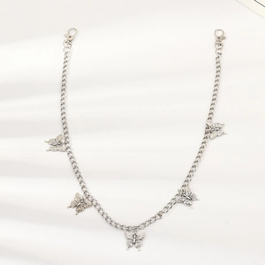 Silberne Schmetterlings-Taillenkette mit Karabinern und polierten Metallgliedern