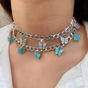 Y2K Mode Acryl Schmetterling Anhänger Halskette Für Damen Legierung Grobe Kette Street Style Choker Schmuck Geschenk