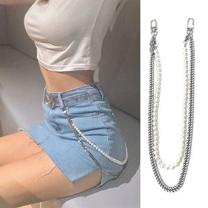 Punk Doppellagig Hosenkette Damen Künstliche Perle Zinklegierung Metall Taillenkette Jeans Rock Dekor Streetwear Accessoire