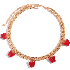 Modische goldene Gliederkette aus Legierung mit fünf roten Schmetterlingsanhängern