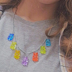 Y2K Colorful Gummy Bear Pendant Necklace For Women Zinc Alloy Resin Candy Color Sweet Bear Choker Fashion Jewelry