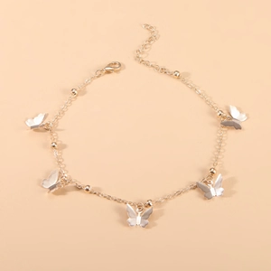 Boheemse gouden vlinder enkelbandje met getextureerde hangers en verstelbare ketting