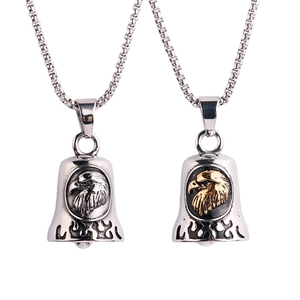 Vintage Stainless Steel Eagle Bell Pendant Necklace For Men Biker Hip Hop Jewelry Distressed Silver Gold Tone Guardian Bell Pendant