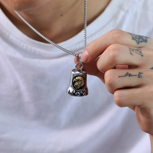Men's retro stainless steel eagle bell pendant necklace with street biker style