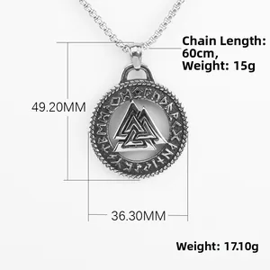 Ανδρικό κολιέ με μενταγιόν Viking Valknut από ανοξείδωτο ατσάλι με ρούνους και αλυσίδα 60cm