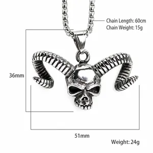 Collier punk gothique en acier inoxydable avec pendentif crâne de bélier pour homme