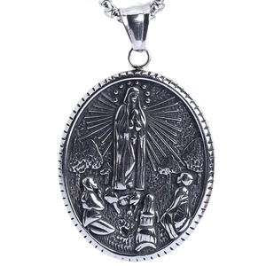 Titanstahl Religiöse Jungfrau Maria Relief Anhänger Halskette Für Herren Retro Punk Hip Hop Oval Edelstahl Halsschmuck