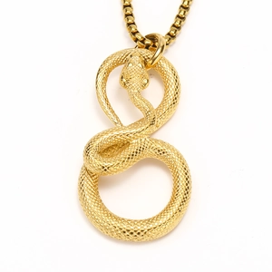 Punk style golden cobra snake pendant necklace with detailed scales and box chain design