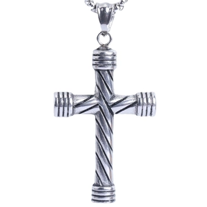 Pendentif croix en acier inoxydable style punk avec chaîne torsadée argent vieilli pour homme