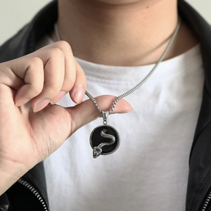 Vintage Edelstahl Schlange Rund Medaille Anhänger Halskette Für Herren Retro Hip Hop Punk 3D Tier Relief Venezianerkette Schmuck