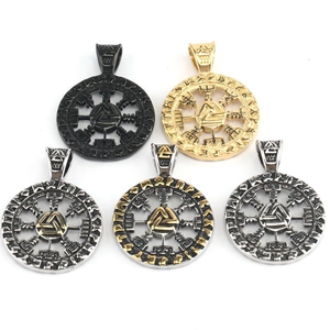 Viking Nordic Valknut Vegvisir Rune Circle Pendant Necklace For Men Stainless Steel Punk Retro Totem Jewelry Gift