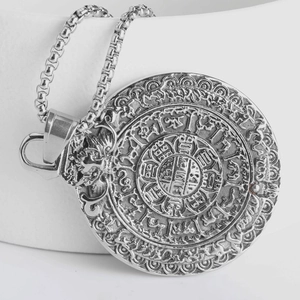 Silver stainless steel large embossed amulet pendant with intricate vintage details