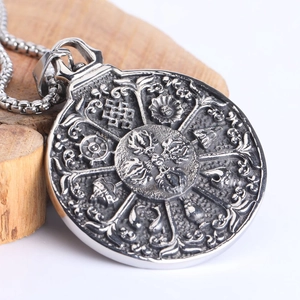 Vintage Stainless Steel Religious Amulet Pendant Necklace For Men Retro Mandala Vajra Cross Pattern Hip Hop Jewelry