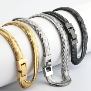 Unisex Titanium Staal Platte Visgraat Slangenketting Halsketting Minimalistisch Hip Hop Goud Zilver Zwart Ketting Mannen Vrouwen