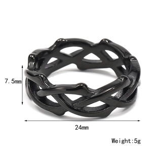 Minimalist black woven stainless steel ring with irregular cross design for women