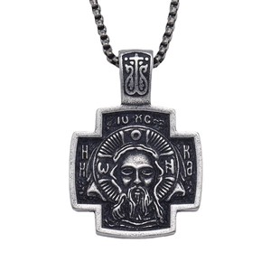 Vintage punk heren roestvrijstalen religieuze kruis hanger met parelketting ketting