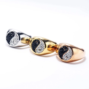 Three-piece punk vintage Tai Chi Yin Yang rings in silver gold and rose gold finishes