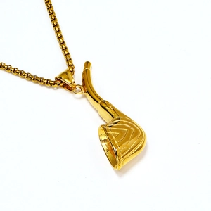 Polished gold stainless steel golf club pendant necklace with classic box chain for men