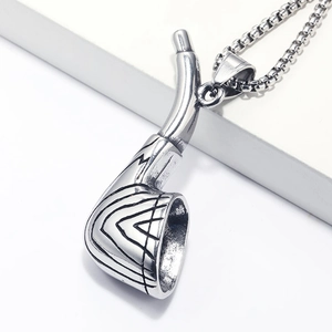 Retro Punk Stainless Steel Tobacco Pipe Golf Club Pendant Necklace For Men Vintage Polished Steel Gold Jewelry Hip Hop Accessories