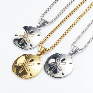Stainless Steel Sand Dollar Pendant Necklace For Women Men Hip Hop Marine Style Mirror Polished Hollow Out Jewelry Gift